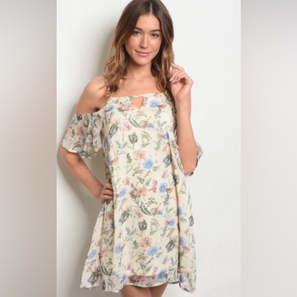 NEW HOMMAGE Flowey Sexy Cold Shoulder Sheer overlay